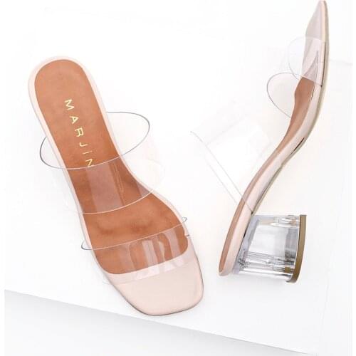 Womens Beige Transparent Band and Transparent Heeled Slippers comfortable useful stylish design daily wear summer trend