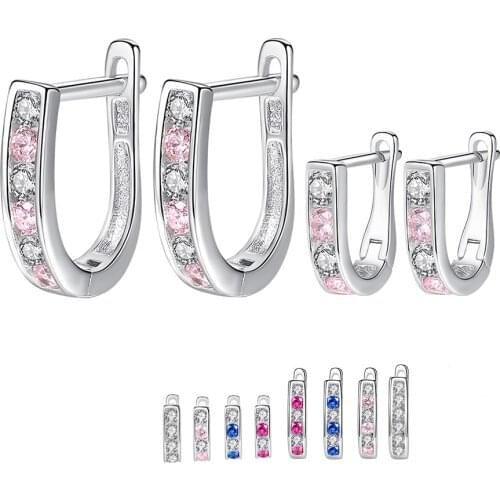 Luxury Purple Pink Blue Crystal Stud Earrings for Children Women Mom Baby 925 Sterling Sliver Earring Jewelry Kids Girls Brincos