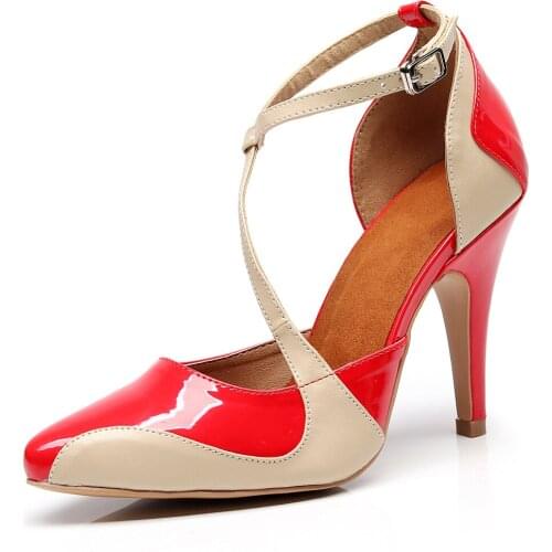 Womens Dance Shoes for Ladtin Ballroom Girls High Heel 8.5cm/10cm Professional Latino Dacing-Shoes for Woman Red Tango Shoes