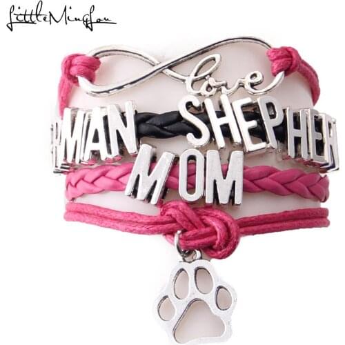 Infinity love GERMAN SHEPHERD MOM bracelet dog pet paw charm leather wrap handmade women bracelets & bangles for women jewelry