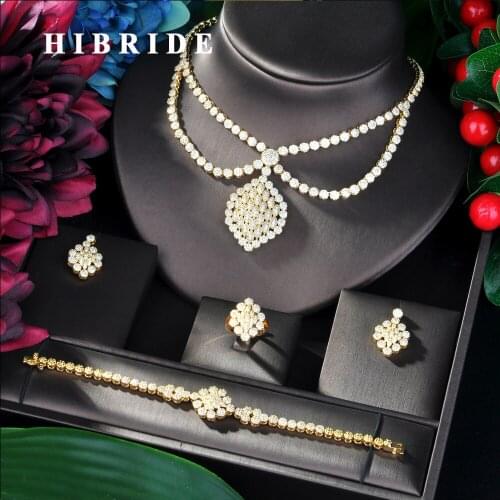 HIBRIDE Luxury Twist Women Nigerian Wedding Bride Cubic Zirconia Necklace Dubai 4PCS Jewelry Set Jewelry Addiction N-17
