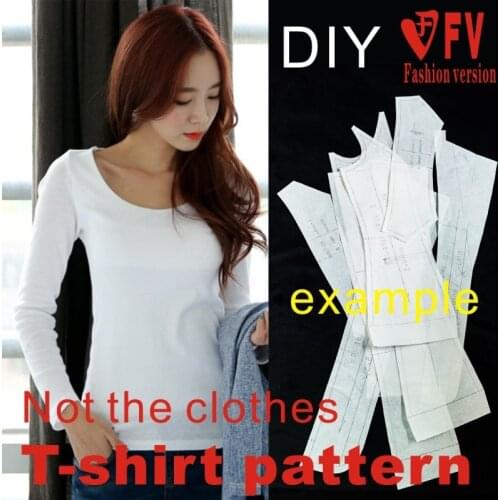 Female soil autumn clothes round neck basic long-sleeved knitted T-shirt garment sewing drawings 1:1 pattern physical BXS-16