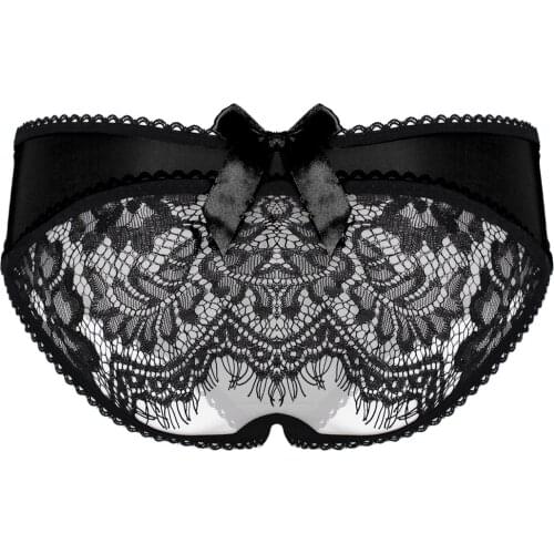 Women Sexy Lingerie Erotic Floral Lace Panties Open Back Porn Underwear Crotchless Sex Wear Bumless Couple Sex Briefs Bow Back