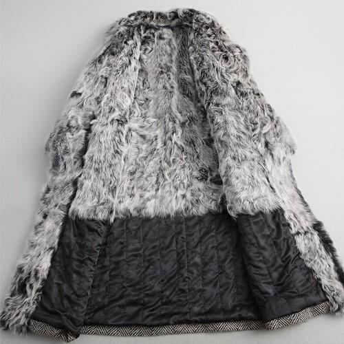 Real Coat Female Tweed Wool Blend Coats Natural Lamb Fur Lining 2020 Thick Warm Winter Jacket Women 18121 WYQ1946