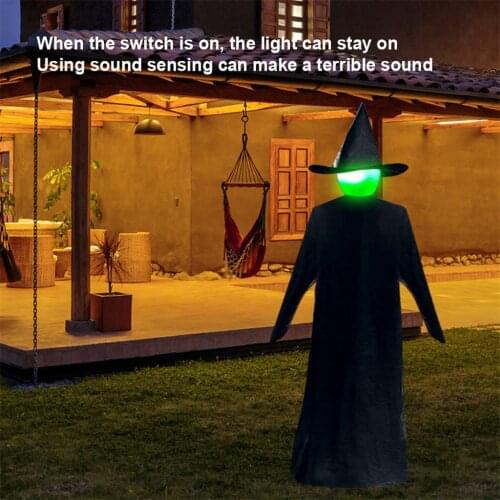 1pcs Halloween Voice Control Induction Luminous People Holding Hands Witch Light-up Witches With Stakes Decorations Outdoor