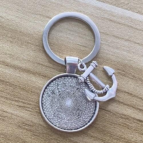 2Pcs 25mm Cabochon Blank Keychain Pendant Base Antique Silver 9kind Rudder Charm Safe Wish Diy Fit Key Ring Making Crafts