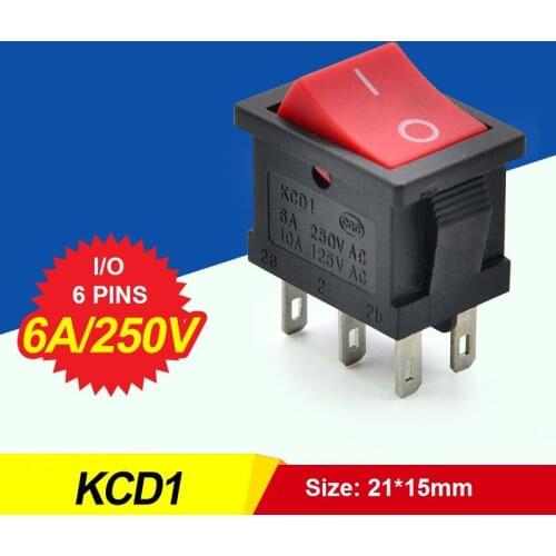 2PCS/lot Rocker Switch 6 Pins I/O Power Switch 6A 250VAC CZKCD1-N6P6A