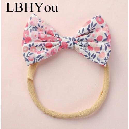 2019 High Quality Kids Girls Bows Nylon Headbands Flowers Prints Bow Stretchy Nylon Head Bands Baby Fabric Hair Accessories