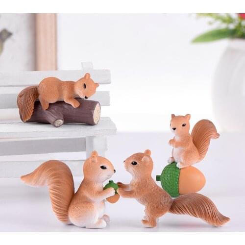 4pc Cute Squirrel Elf Statue Animal Model Figurine Home Ornament Glass Decor Miniature Craft DIY Garden Fairy Decoration