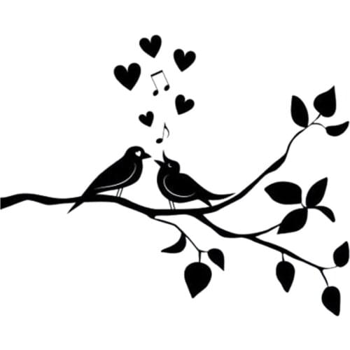 Car Sticker Bird Singing on Tree Branch Fashion PVC Car Decoration Accessories Decals Waterproof Sunscreen Black/white,15cm*12cm