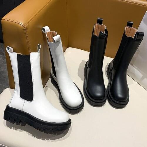 Women Chunky Heel Ankle Boots Woman Shoes Autumn Brand Designer Chelsea Boots Female Platform Boots Lasdies Fashion Black White