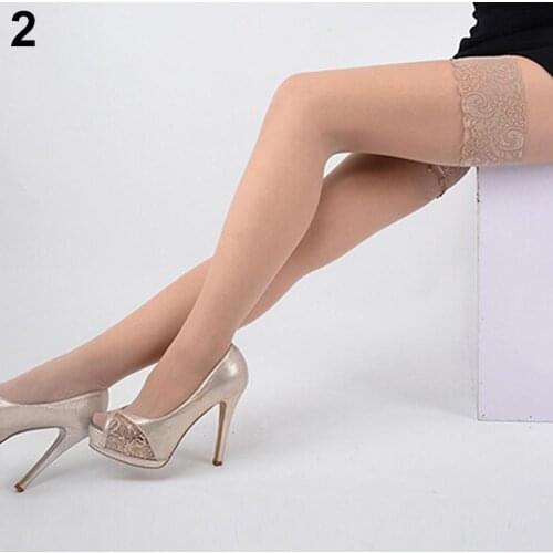 Womens Sheer Sexy Lace Top Silicon Strap Anti-skid Thigh High Stockings Over The Knee Socks Nightclubs Pantyhose Stockings