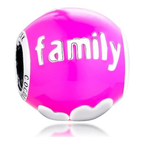 CKK 925 Sterling Silver Bead Family Love Charm Fits Pandora Bracelet Charms Jewelry Making pulseira carmim,Carmine Rose Enamel