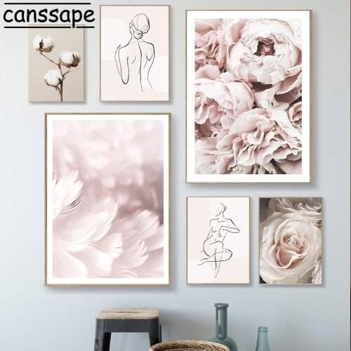 Flowers Wall Art Posters Abstract Sexy Girl Painting Peony Canvas Poster Nordic Print Fashion Wall Pictures Living Room Decor