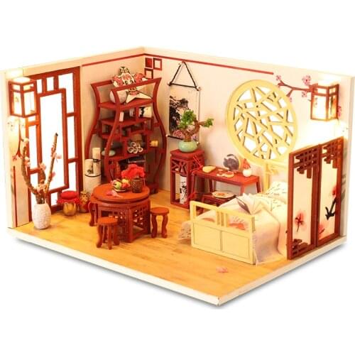 Sunny Corner DIY Doll House Wooden Doll Houses Miniature Dollhouse Furniture Kit Toys Casa for Children Christmas Gift
