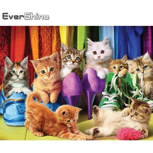 Evershine 5D DIY Diamond Embroidery Cat Craft Kit Diamond Painting Animal Rhinestone Picture Wall Decoration
