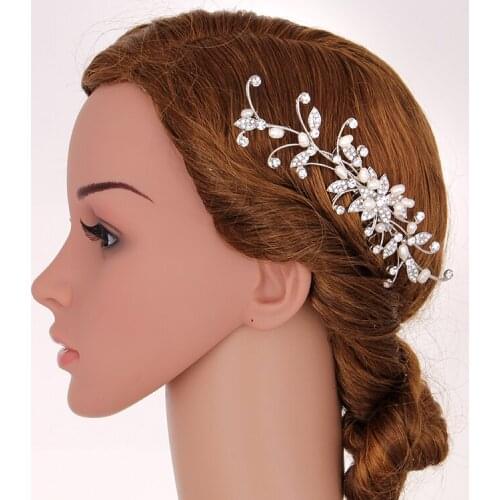 SLBRIDAL Hot Selling Rhinestones Crystals Natural Pearls Flower Wedding Hair Comb Bridal Hair Accessories Bridesmaids Women