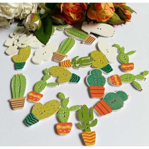 120PC cactus Shapes NEW mixed Natural Wooden buttons Mixed For Scrapbooking Crafts for craft Decorative Buttons