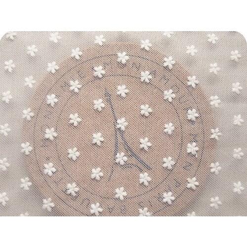 Ivory Gauze Lace Fabric, Dot Ivory White French Gauze Lace, Lovely Dotted Floarl Lace Fabric - Fabric by Yard