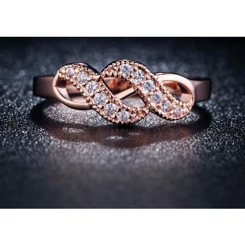 Hainon Charms New Women Twist Cross Wedding Ring Lady Jewelry Rose Gold Color Wedding Ring Gift Zircon Fashion 6 7 8 9 size