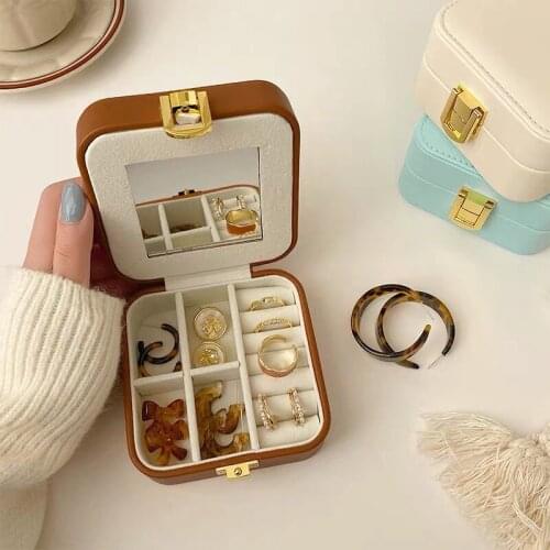 Exquisite Square European Portable Storage Jewelry Box High-End Luxury Necklace Earring Ring Jewelry Box Leather Desktop Storage