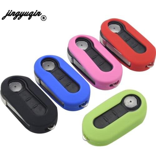 Jingyuqin Silicone Car Key Case Folding Flip Remote Protect Cover For FIAT 500L ABARTH Panda Punto Bravo