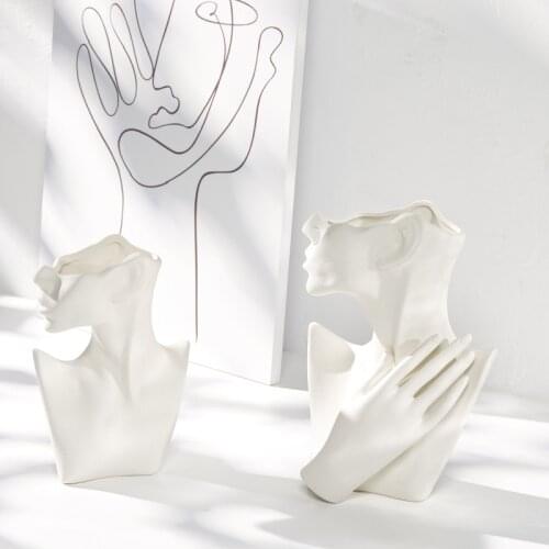 Nordic Ceramic Vase For Human Face Art Dried Flowers Ornaments Living Room Flower Arrangement Home Decoration Accessories