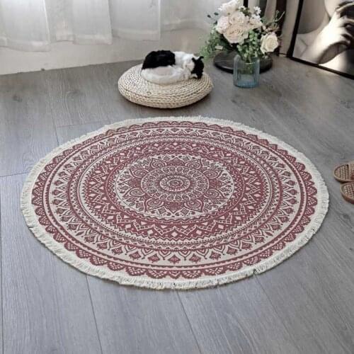 Classic Round Carpet Bohemia Ethnic Tassel Rug Red Blue Mandala Carpets for Living Room Nordic Cotton Linen Big Rugs Modern