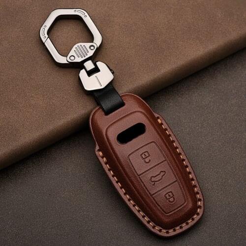Leather Car Key Case Cover For Audi A3 A4 B9 A6 C8 A7 S7 4K A8 D5 S8 Q7 Q8 SQ8 E-tron 2018 2019 2020 2021 Accessories