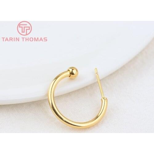 10PCS 20MM Thickness 24K Gold Color Plated Brass Round Circle Earrings Loop Stud Earring DIY Jewelry Making Findings Accessories