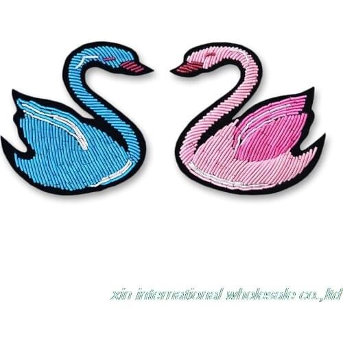 Small Swan badge Metal silk handmade embroidery rozet unique badges Clothes hat bag