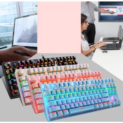 K7 Wire USB Mechanical Keyboard RGB Cool Light USB2.0 87 Keys Keyboard for Players Computer PC Gamer
