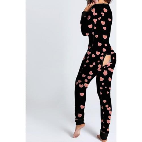 Fashion Women V-Neck Printed Long Sleeve Button Flap Nightwear Jumpsuit Bodysuit Playsuit Shorts Romper Sleepwear#35