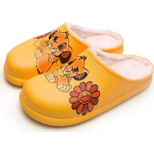 Mens Home Clogs 2020 New Winter Carton Printing Slippers Plush Warm Lining Woman House Warm Clogs High Quality Women Shoe