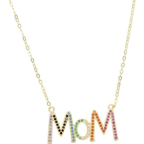 REAL 925 sterling silver Mothers Day gift Charm Hollow letter MAMA Jewelry Micro Pave Coloful Rainbow CZ Pendant Necklace gift