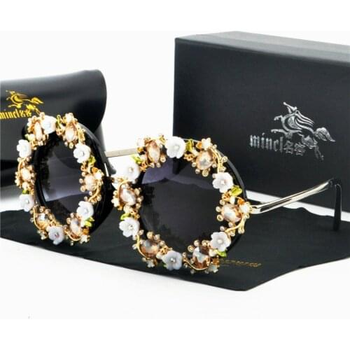 2020 New Diamond Oval Sunglasses Ladies Trendy Brand Design Vintage Retro Sun Glasses Women White Black Eyewear FML