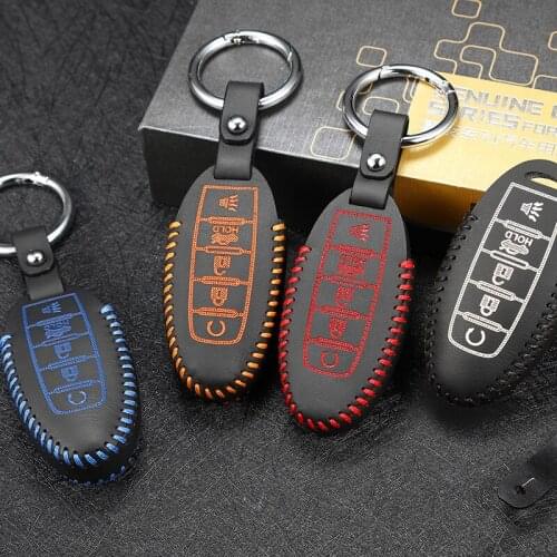 New car key case cover for nissan PATROL 2017 2018 car key case holder leather key ring