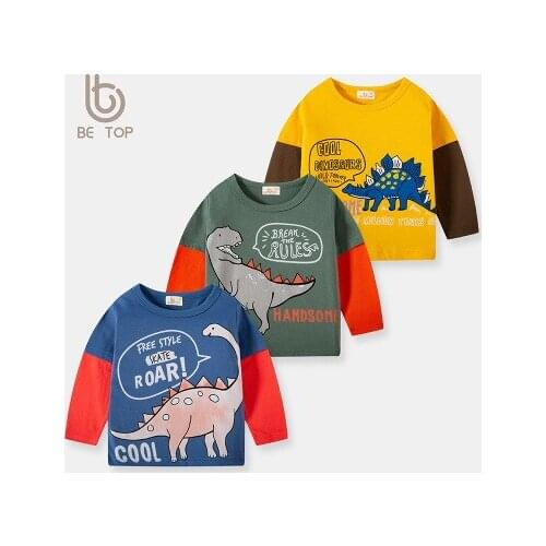 2021 Spring Autumn New Baby Cotton T Shirt Childrens Long Sleeve Clothes Kids Boys Cartoon Print T Shirt Toddler Pullovers Tees