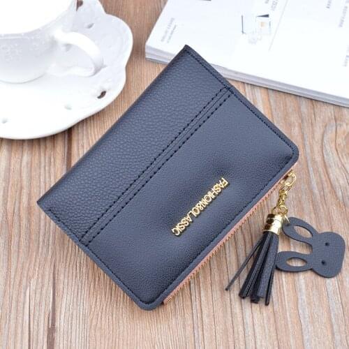 New Women Short Wallet Ms Lady Mini Fashion Korean Student Zipper Tassel Thin 2 Fold Wallet Coin Purse Card Holder