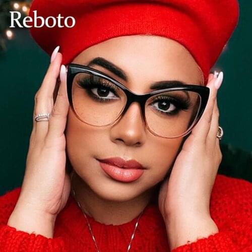 Cat Eye Optics Eyeglass Frames Clear For Women Oversized Frame Vintage Transparent Blue Light Blocking Glasses Fashion Oculos