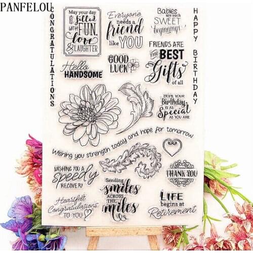 PANFELOU Flower leaf gift words Transparent Silicone Rubber Clear Stamps cartoon for Scrapbooking/DIY Easter wedding album