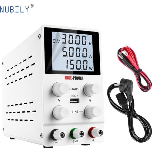 DC Variable Power Supply Adjustable Regulated Bench Supply Transformer 0-30V 0-5A With 4 Digits LCD Display Alligator Leads