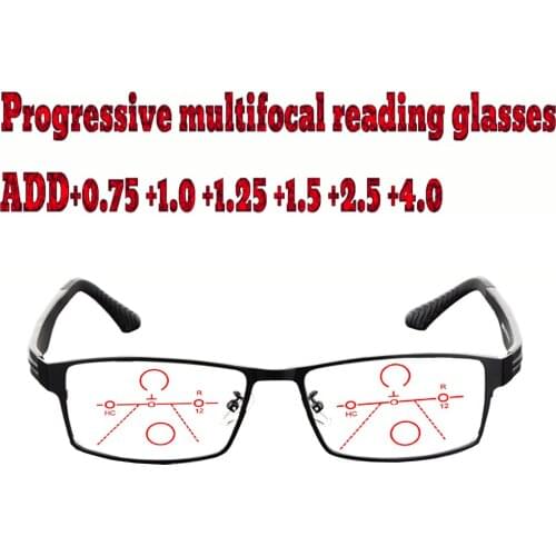 Progressive Multifocal Anti Blue Light Reading Glasses Metal Frame Men Women High Quality +1.0 +1.5 +1.75 +2.0 +2.5 +3 +3.5 +4