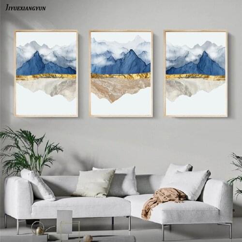 Modern Abstract Blue Beige Marble Texure Canvas Painting Poster Print Wall Art Pictures for Living Room Interior Home Decoration