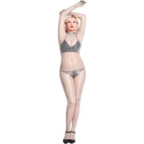 Unisex Separate Fingers Turtleneck 8D Nylon Tights Bodystocking Sexy Hot Erotic Lingerie Oil Glossy Shiny Stocking Jumpsuit Body