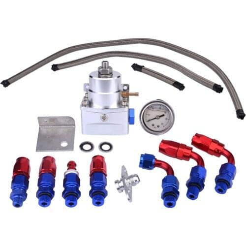 ESPEEDER Universal Adjustable Fuel pressure Regulator FPR 0-160PSI AN6 Black Red Fittings With Oil Line Oil Gauge JDM Kit
