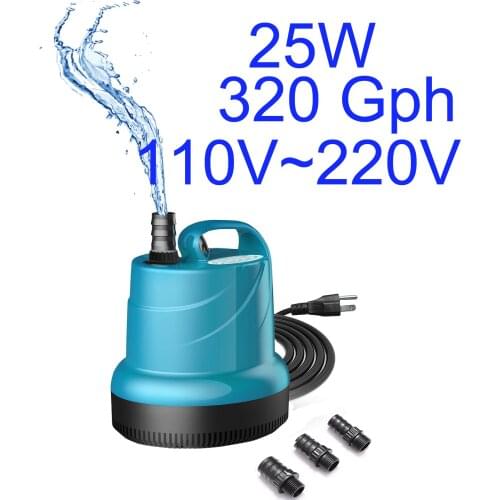 25W 320Gph Aquariums Water Pumps Fountain Circulation Submersible Pump for Fountain, Pond, Fish Tank, Hydroponics