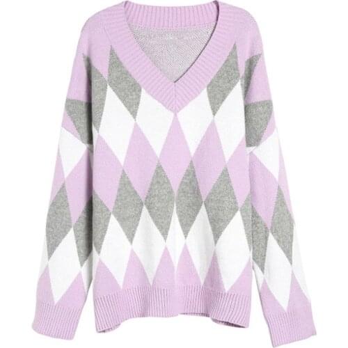 High Quality 2019 Autumn College Womens V-neck New Fashion Elegant Sweater Female Pullover Loose Casual Sweater Women Trend