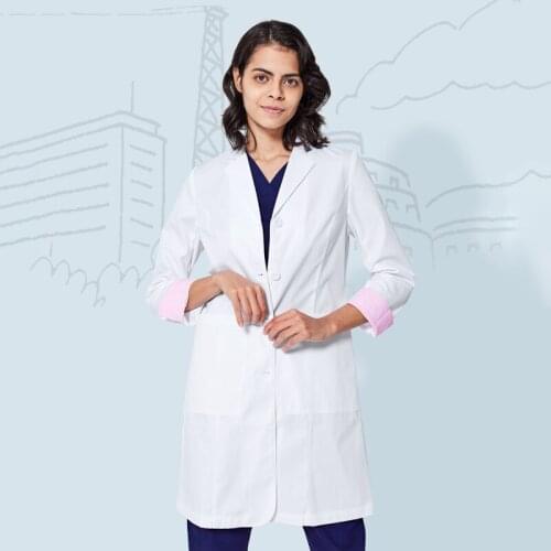 Womens Lab Coats Long Sleeve White Nursing Warm-up Jacket Coat Notched Lapel Buttoned Up Full Length Laboratory Coat FRDL1902