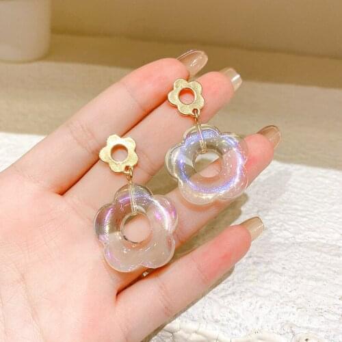 Womens Piercing Earrings Trend Luxury Jewelry Dangle Acrylic Flowers Pendant Woman Aesthetic Accessories Women Stud Earring